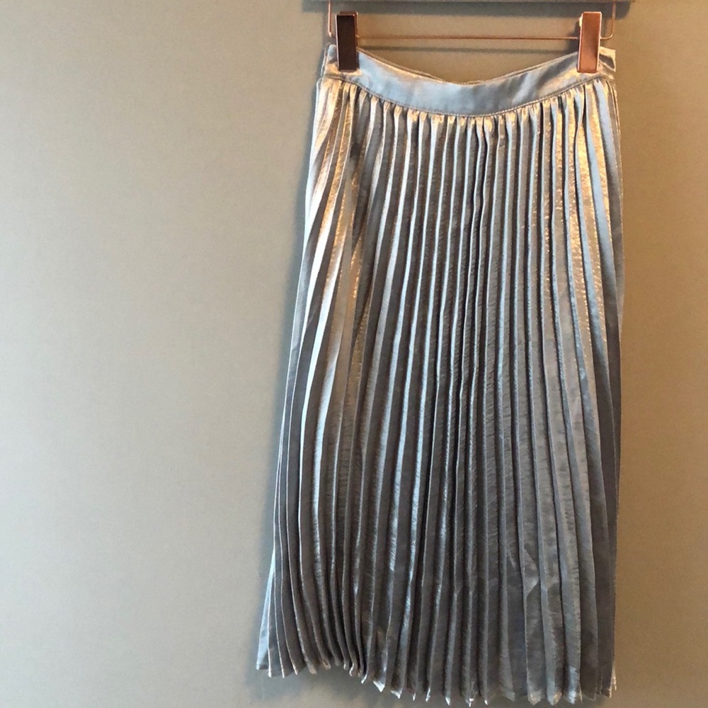 Metallic Silver Pleated Midi Skirt